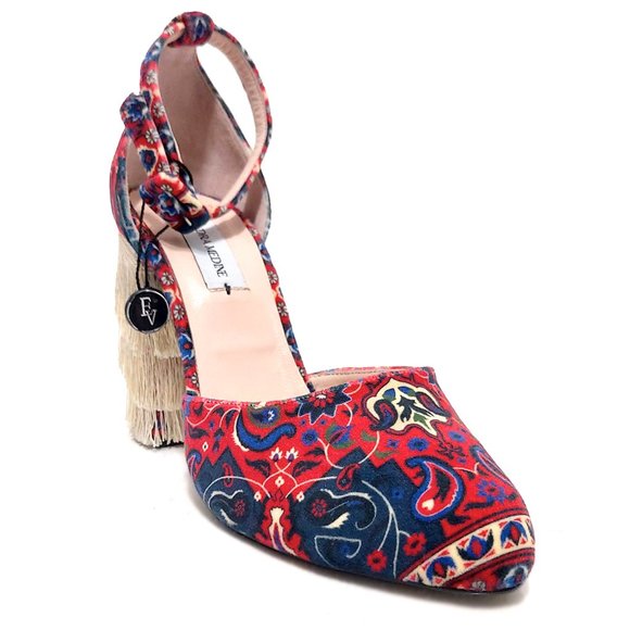 Leandra Medine Batik Print Fringe d’Orsay Pumps Women 38 EU - Picture 2 of 9